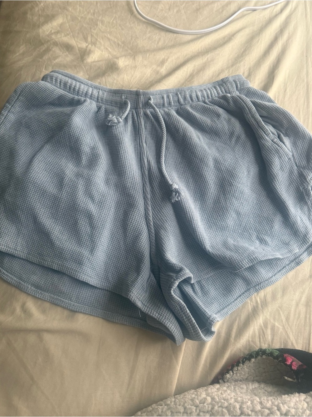 Brandy melville Women’s Light Blue Waffle-Knit Drawstring Shorts
